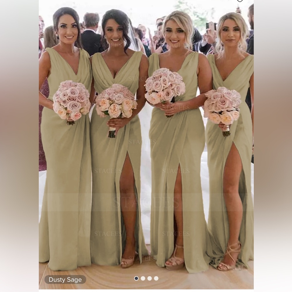 NEW Cowl Neck Sleeveless Chiffon Bridesmaid Dresses With Pleated Split Size 4